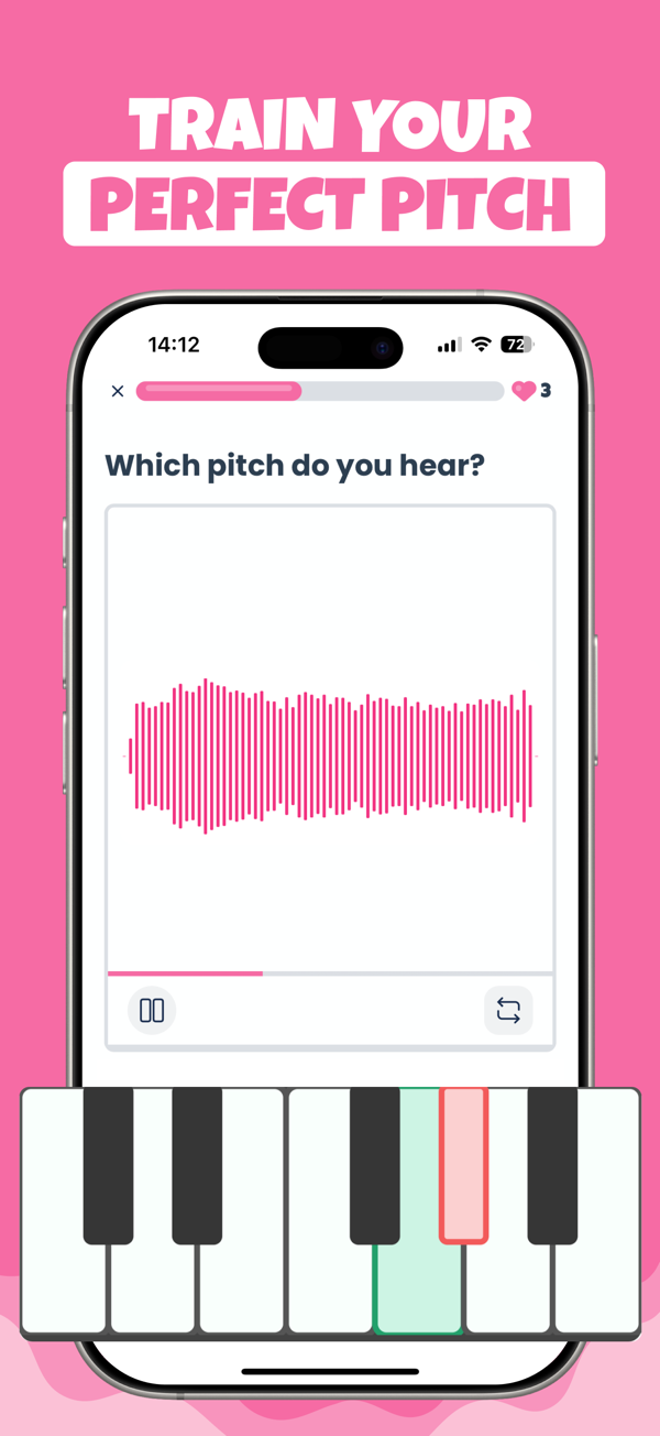 Perfect pitch training: which pitch do you hear, answered on a piano
